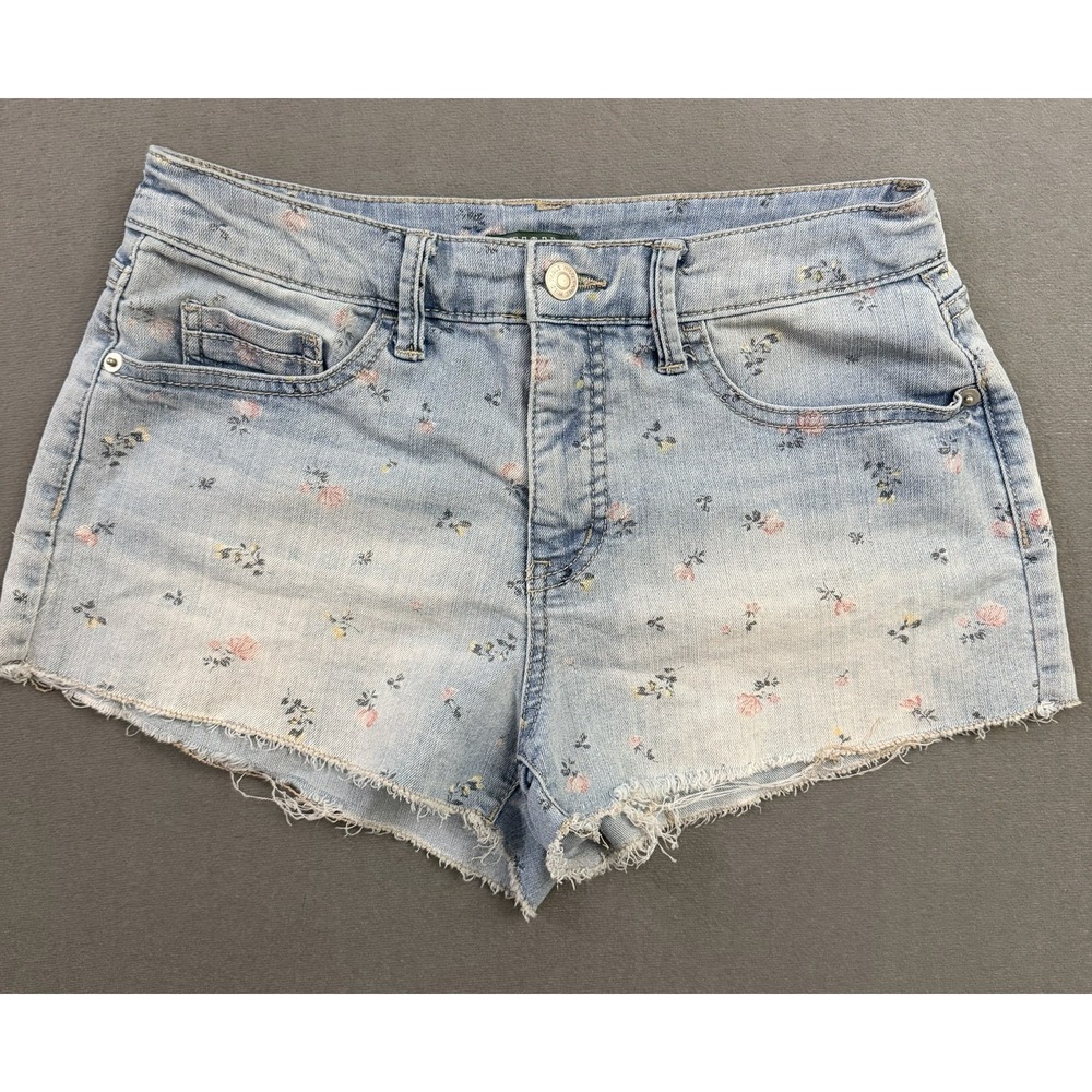 Wild Fable Denim Shorts Floral Print Cut Off Fringe Cottagecore Dainty Feminine